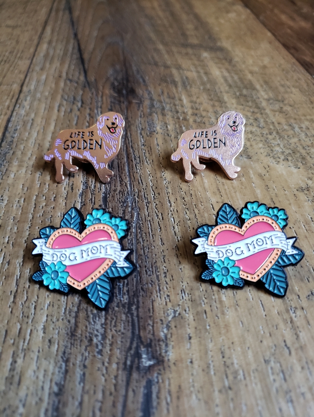 Dog Mom & Golden Retriever Enamel Pin Set - Pink, Teal, Rose Gold